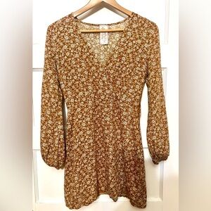 Anthropologie Sadie & Sage Dress Size Small Mustard Yellow Mini Boho Flo…